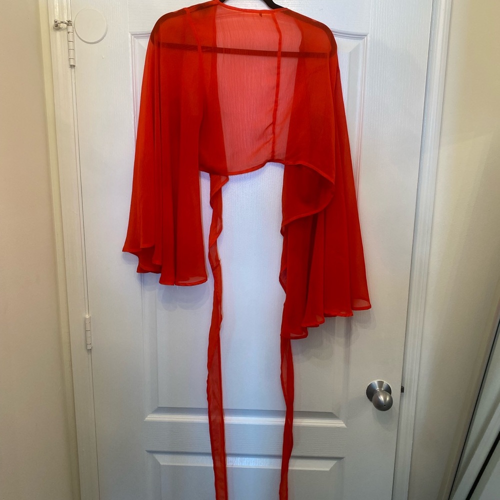 Orange Sheer Tie-Front Kimono